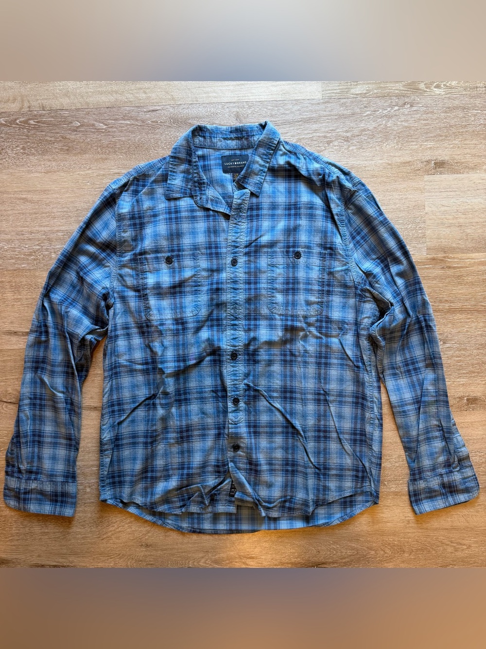 Lucky Brand Blue and Light Blue Plaid Button-Down Shirt